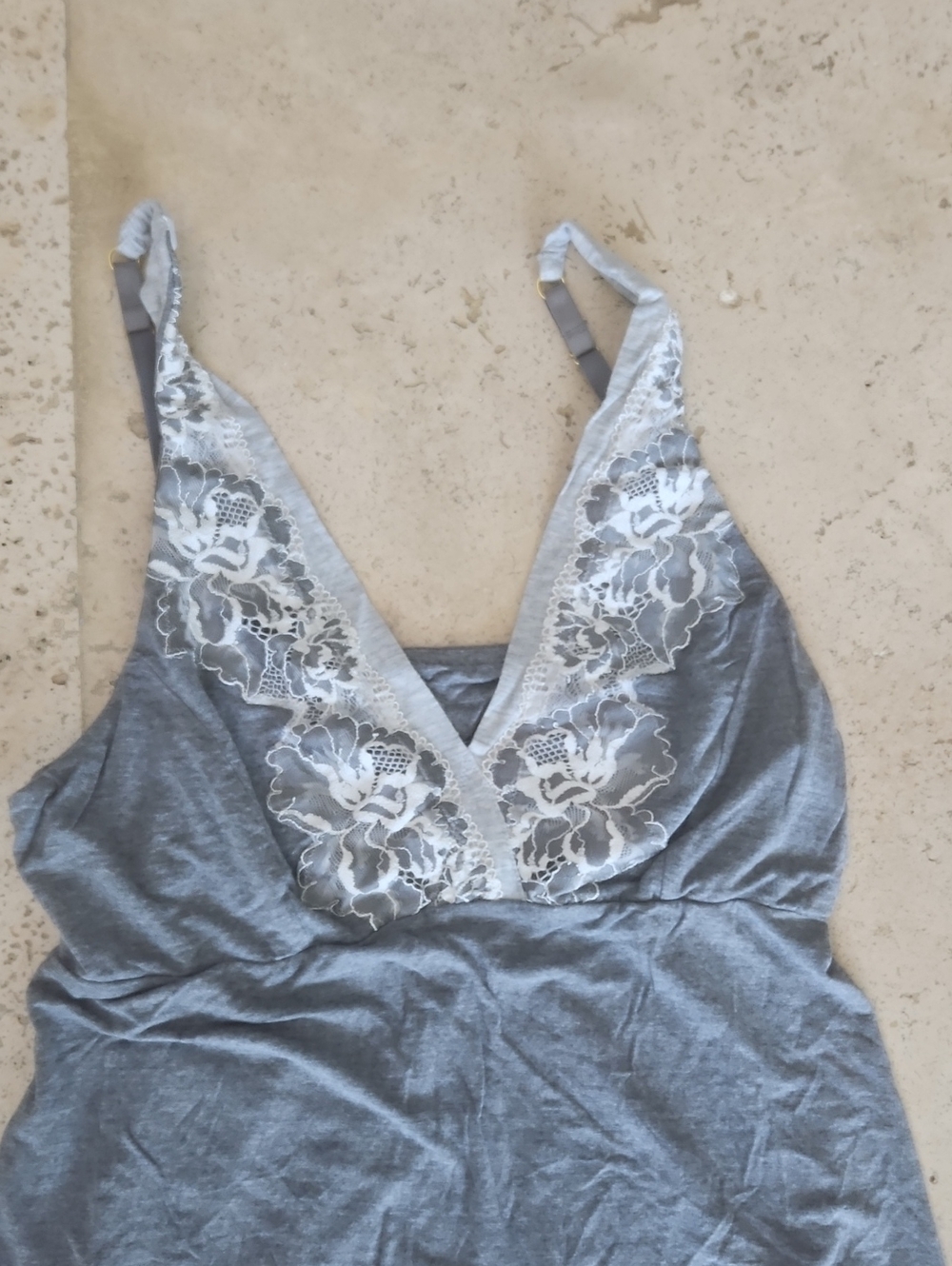 Soma Gray Chemise with White Lace Trim - Picture 3 of 5